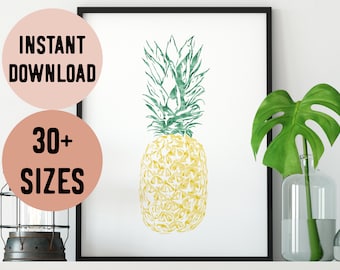 Digital Pineapple Watercolour Silhouette Print