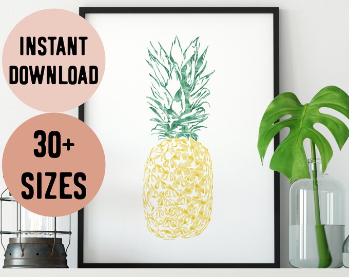 Digital Pineapple Watercolour Silhouette Print