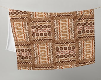 Fijian Jolame Masi (Tapa) Neutral Throw Blanket