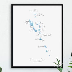 Vanuatu-kaart portret / gelabeld aquarel / digitale of gedrukte muurkunst / grote kaartposter / cadeau-idee / gicleeprint / woondecoratie