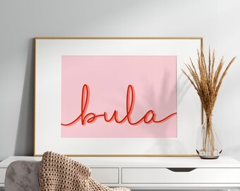 Fiji Neon Script 'Bula' Pink Wall Art