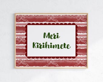 Merry Christmas Pacific Print - Red Stripes Pink Bows - Samoan Fijian Tongan Hawaiian Niuean Tahitian Cook Islands Maori Tuvaluan Tokelaun