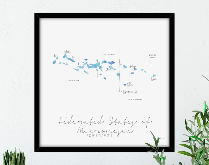 Federated States of Micronesia Labelled Watercolour Square Map