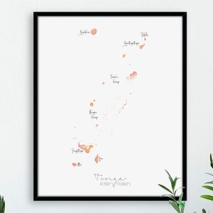Tonga Landkarte Portrait / beschriftetes Aquarell / Wandbild Landkarte / großes Poster / Geschenkidee / Giclee Print / Tonga Haus Dekor