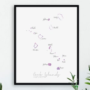 Kochinseln Map Portrait / beschriftetes Aquarell / Digitale oder gedruckte Wandkunst / große Karte Poster / Geschenkidee / Giclee Print / Wohndeko