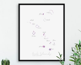 Cook Islands Map Portrait / Labelled Watercolour / Digital or Printed Wall Art / Large Map Poster / Gift Idea / Giclee Print / Home Decor