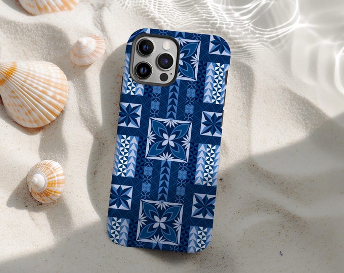Blue Polynesian MagSafe® tough case for iPhone® Tau Pattern / Polynesian Iphone Case