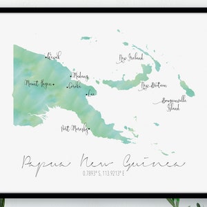 Mapa de Papúa Nueva Guinea / Acuarela con etiquetas / Arte mural digital o impreso / Póster de mapa grande / Idea de regalo / Impresión giclée / Decoración del hogar de Oceanía imagen 5