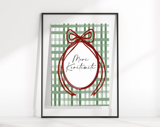 Merry Christmas Pacific Print - Green Plaid Red Bow - Samoan Fijian Tongan Hawaiian Niuean Tahitian Cook Islands Maori Tuvaluan Tokelaun