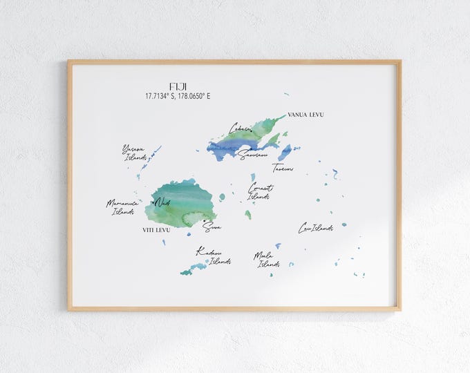 Fiji Labelled Watercolour Landscape Map