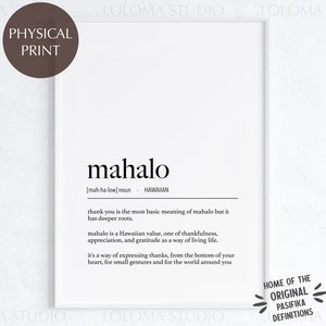 Hawaii Mahalo (Gracias/Gratitud) Definición Impresión física