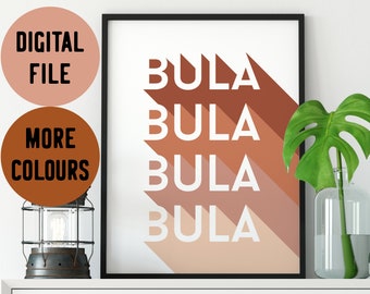 Fiji Bula Longshadow Art Print - Typography Wall Art - Digital Download or Giclee Print - Fijian Decor - Melanesian Art