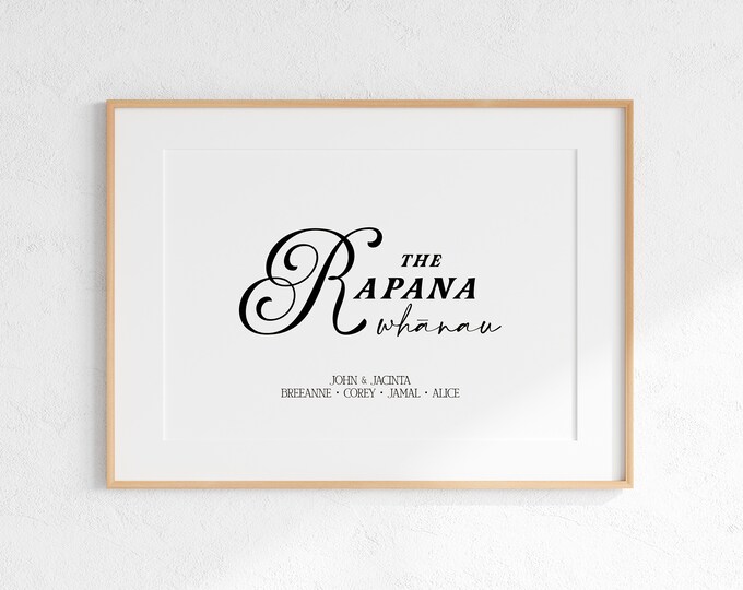 New Zealand Custom Whānau (Family) Name Print - Style 2