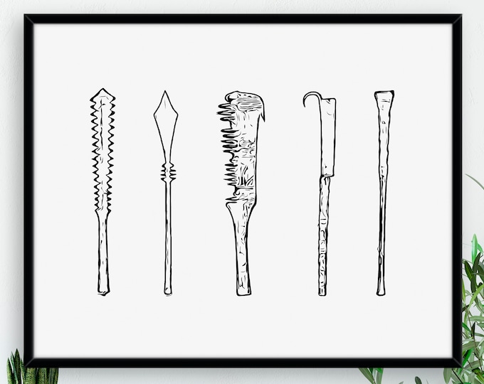 Samoa War Clubs Monochrome Print