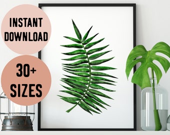 Digital Tropical Green Watercolour Palm Leaf Print