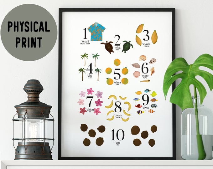 Hawaii Illustrated Numbers - Hawaiian Language - Illustrated Number Print  - Physical Print