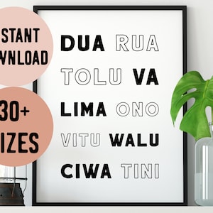 Fiji Number Words Digital Print // Fijian Language - Fiji Learning Poster - Fiji Islands - Fijian Gift - Colour Poster - Learn Fijian Art