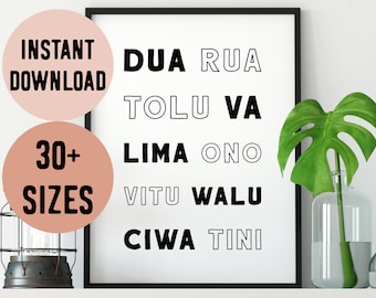 Fiji Number Words Digital Print // Fijian Language - Fiji Learning Poster - Fiji Islands - Fijian Gift - Colour Poster - Learn Fijian Art