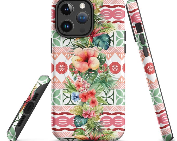 Polynesian MagSafe® tough case for iPhone® Luisa Peach Pattern / Polynesian iPhone Case