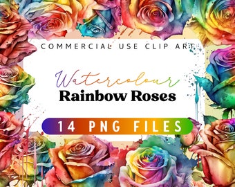 Watercolour Rainbow Roses / Transparent PNG Files / PNG Bundle / Roses PNG / Digital png files