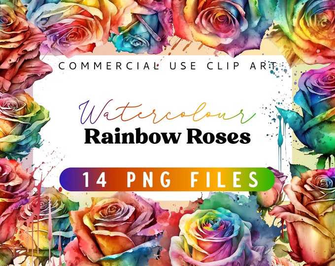 Watercolour Rainbow Roses / Transparent PNG Files / PNG Bundle / Roses PNG / Digital png files