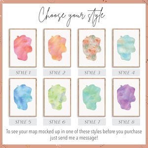 Mapa de Papúa Nueva Guinea / Acuarela con etiquetas / Arte mural digital o impreso / Póster de mapa grande / Idea de regalo / Impresión giclée / Decoración del hogar de Oceanía imagen 2