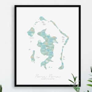 Bora Bora Mapa Polinesia Francesa Retrato / Acuarela etiquetada / Arte de pared digital o impreso / Cartel de mapa grande / Idea de regalo / Impresión Giclee