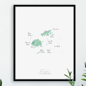 Fiji Map Portrait / Labelled Watercolour / Digital or Printed Wall Art / Large Map Poster / Gift Idea / Giclee Print / Home Decor
