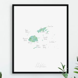 Retrato de mapa de Fiji / Acuarela con etiquetas / Arte mural impreso o digital / Póster de mapa grande / Idea de regalo / Impresión giclée / Decoración del hogar