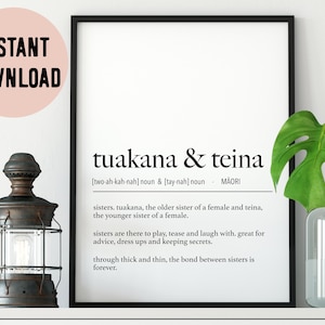 New Zealand Maori Tuakana & Teina (Older Sister and Younger Sister) Te Reo Maori Definition Digital Print // Maori Language - New