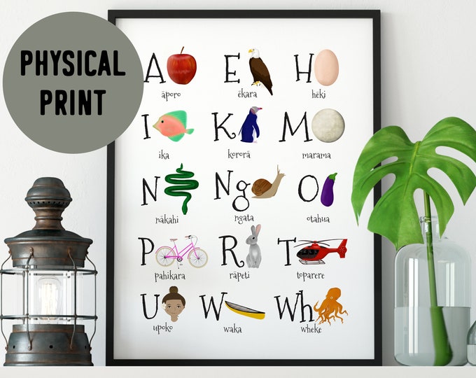 New Zealand Te Reo Maori Illustrated Arapū (Alphabet) Physical Print