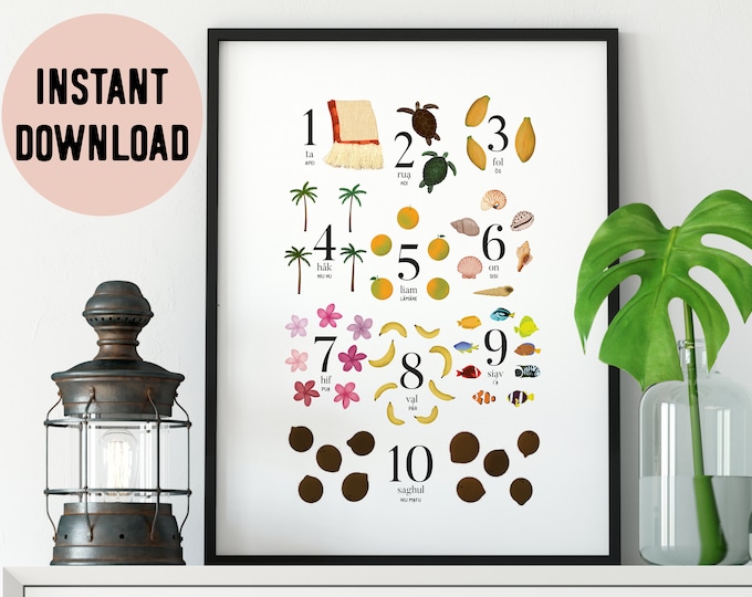 Rotuma Illustrated Numbers (1-10) Digital Print