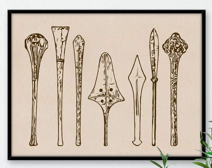 Tongan War Clubs Natural Print | traditional Weapons, tongan culture, polynesian art, tonga print, kingdom of tonga, tongan wall art