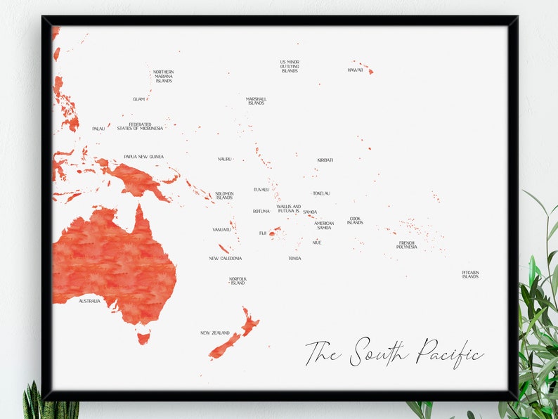 The South Pacific Map / Labelled Watercolour / Digital or - Etsy New ...
