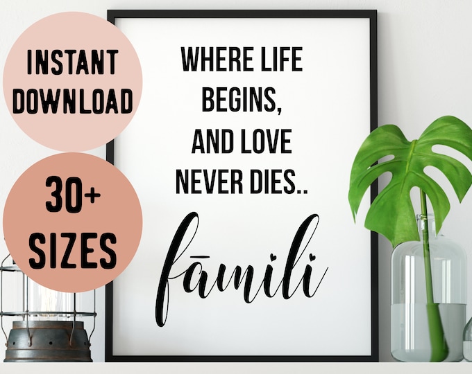 Digital Tongan Fāmili (Family) Where Life Begins Quote Print