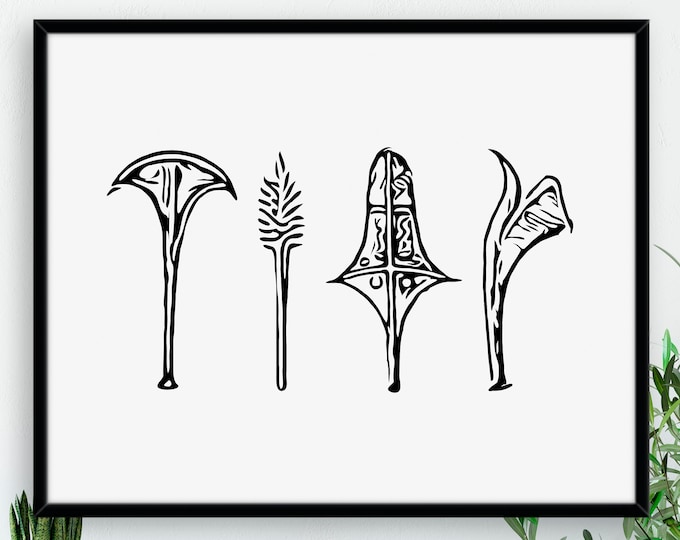 Fiji War Clubs Monochrome Print