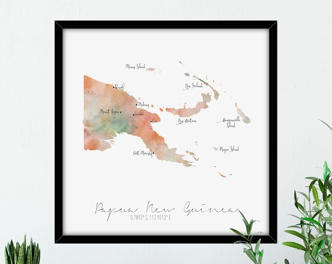 Papua New Guinea Labelled Watercolour Square Map
