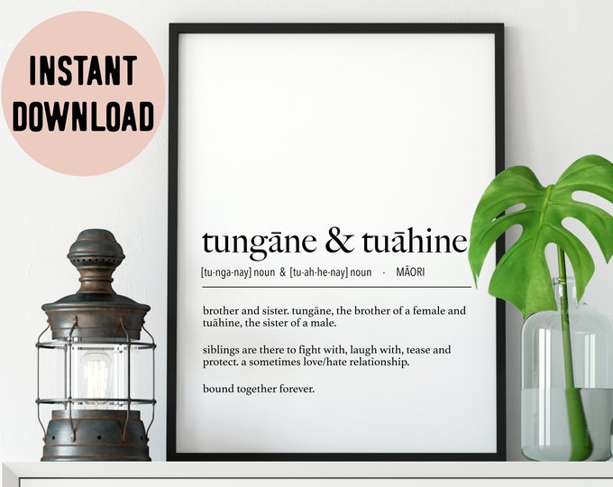 New Zealand Maori Tungāne & Tuāhine (Brother and Sister) Definition Digital Print