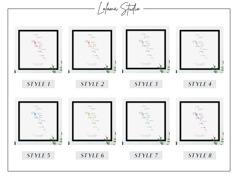 Vanuatu Map Square Labelled Watercolour Digital or Printed Wall Art Large Map Poster Gift Idea Giclee Print Home Decor
