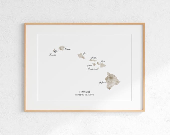 Hawaii Labelled Watercolour Landscape Map 2