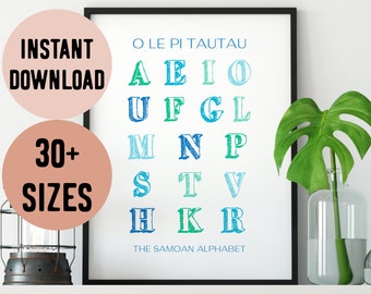 Samoa Blue Green Alphabet Digital Print