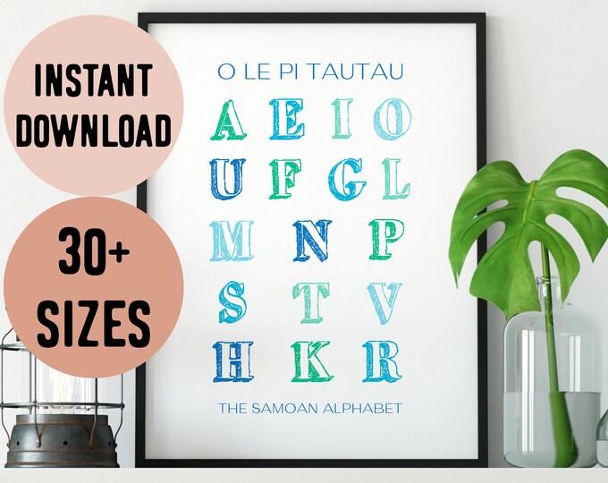 Samoa Blue Green Alphabet Digital Print