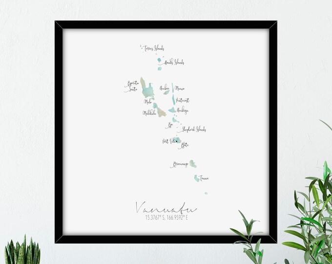 Vanuatu Labelled Watercolour Square Map