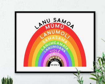 Samoa Language Rainbow Colours Digital Print - lanu samoa - nursery print - learn samoan - samoan colours - rainbow art print - learning
