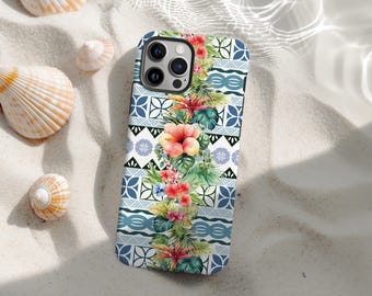 Polynesian Teal MagSafe® tough case for iPhone® / Luisa Blue Pattern