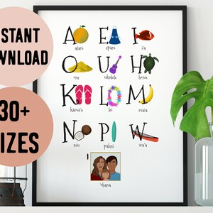 Hawaii Language Illustrated Alphabet Digital Print