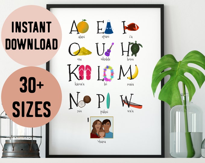 Hawaii Language Illustrated Alphabet Digital Print