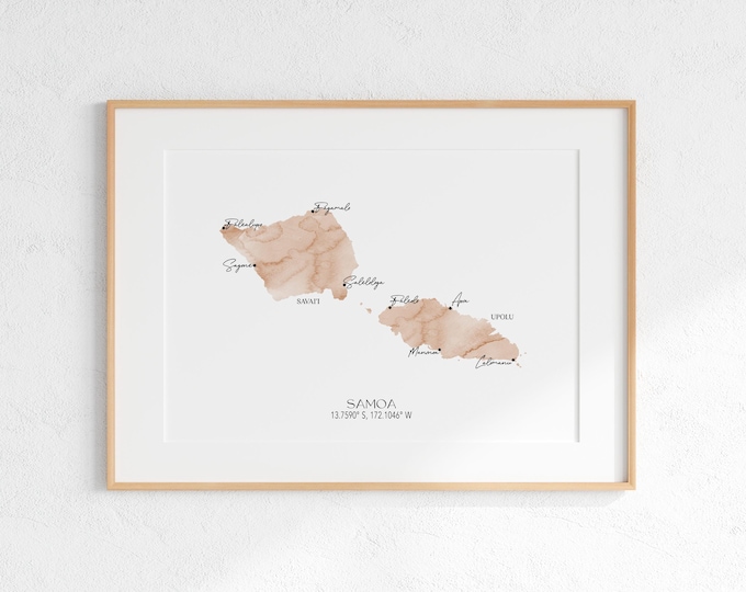 Samoa Labelled Watercolour Landscape Map