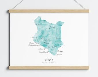 Kenya Landscape Map 2 / Kenya Republic / East Africa / Africa Map / Labelled Watercolour Map / Large Map Wall Art / Kenya Poster / Travel