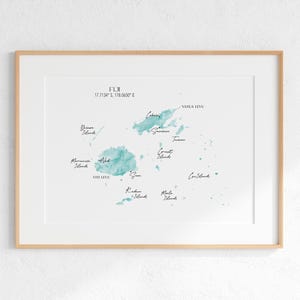 Mappa delle Figi 2 / Arte acquerello paesaggistica / Grande mappa su tela delle Figi / Arredamento per la casa delle Figi / Arte melanesiana / Mappa regalo di viaggio / Isole del Pacifico